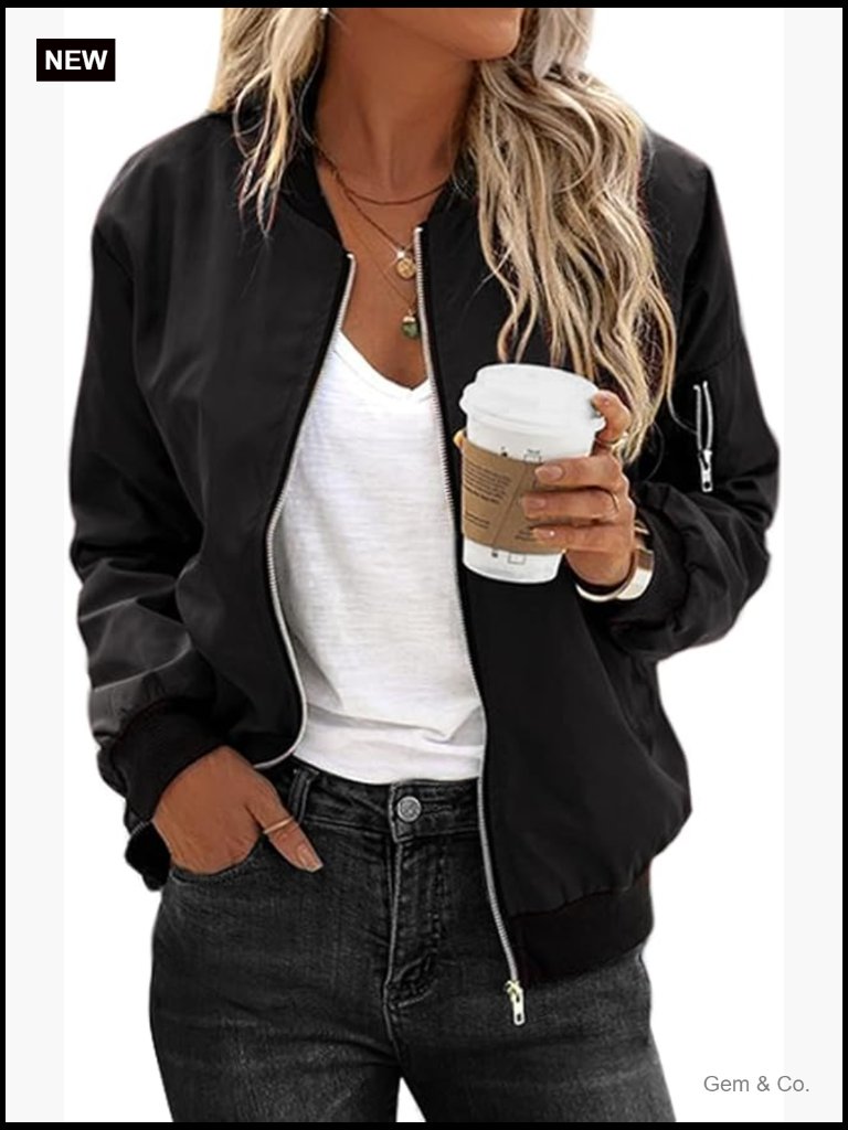 Lightweight Bomber Jacket Zip Up Casual Coat With Pockets